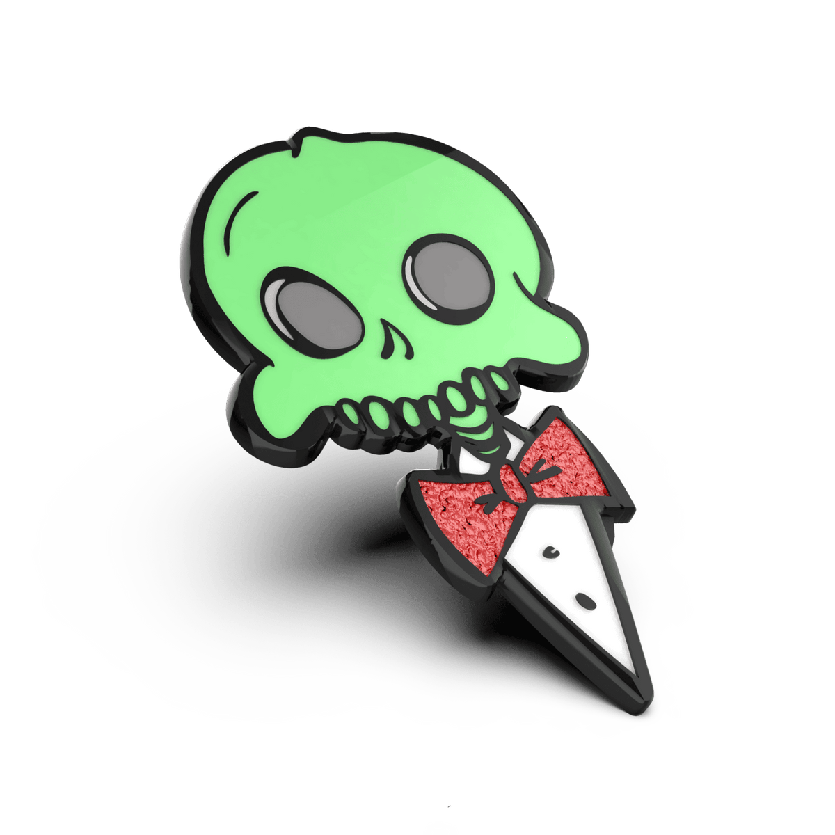 Hard enamel pin featuring the character “Wally” in a glowing design, with vivid lime-green highlights and a dark outline.