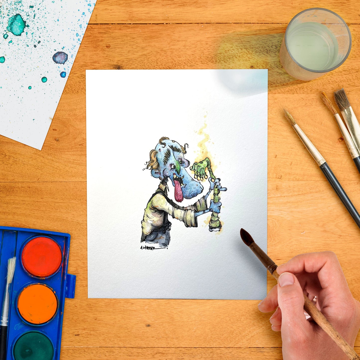 Original art “Georgie the Hungry Zombie” by Anthony Wheeler — 8×10 marker illustration of cartoon zombie character Georgie with playful hunger expression.