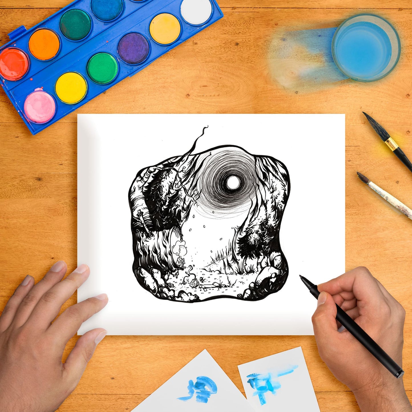 Anthony Wheeler original marker illustration “Lost in the Woods” 8x10 on thick paper, ink & marker depiction of forest scene.