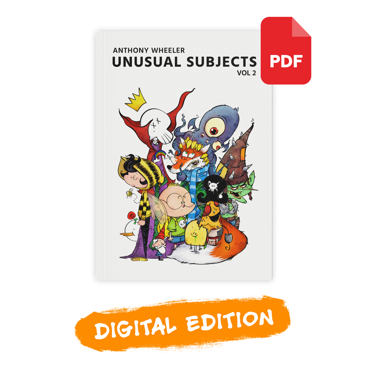 Digital PDF version of Unusual Subjects Vol. 2 by Anthony Wheeler featuring colorful illustrated character cover art and PDF icon.