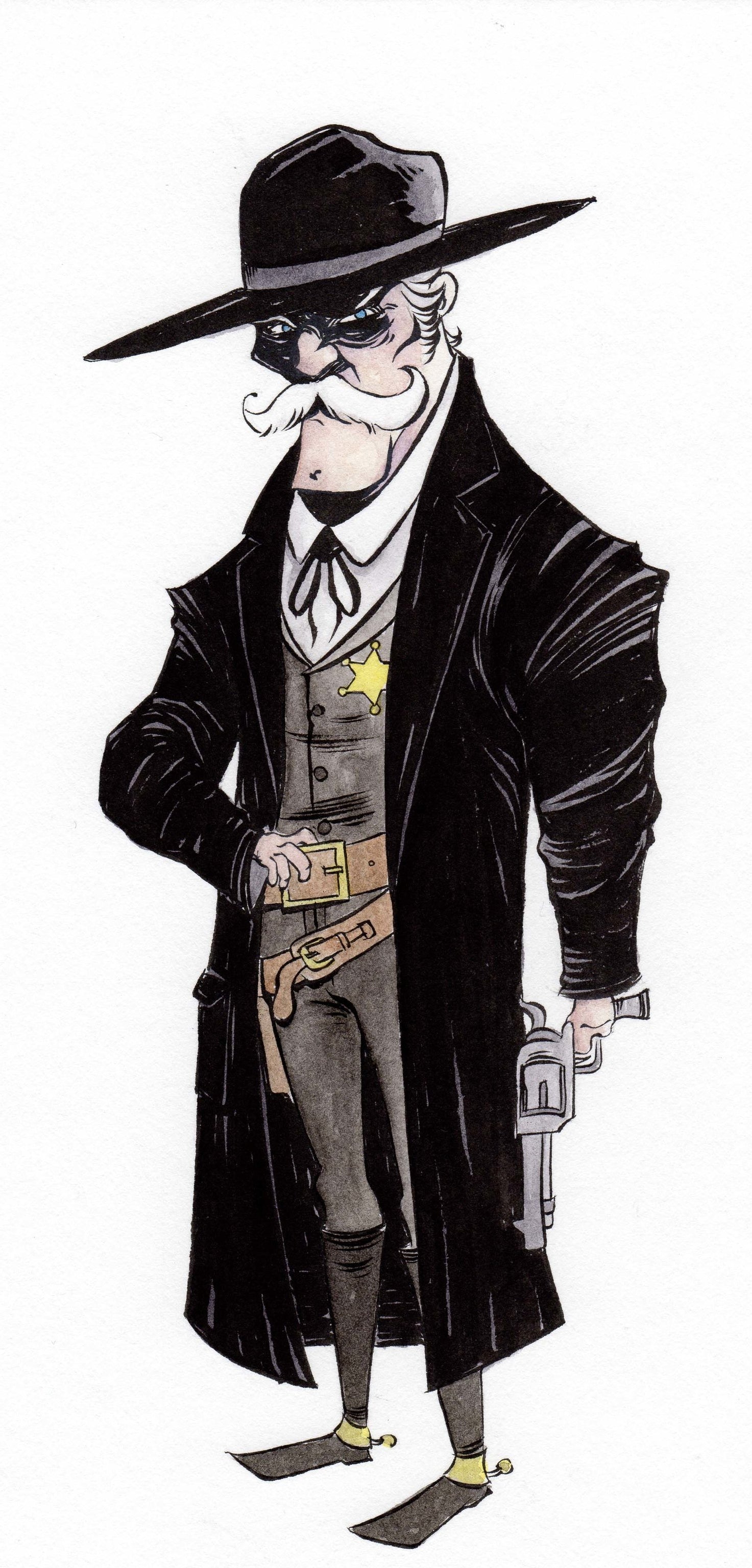 Portrait illustration of Anthony Wheeler, freelance cartoonist and illustrator, in his studio with sketchbook and pens.