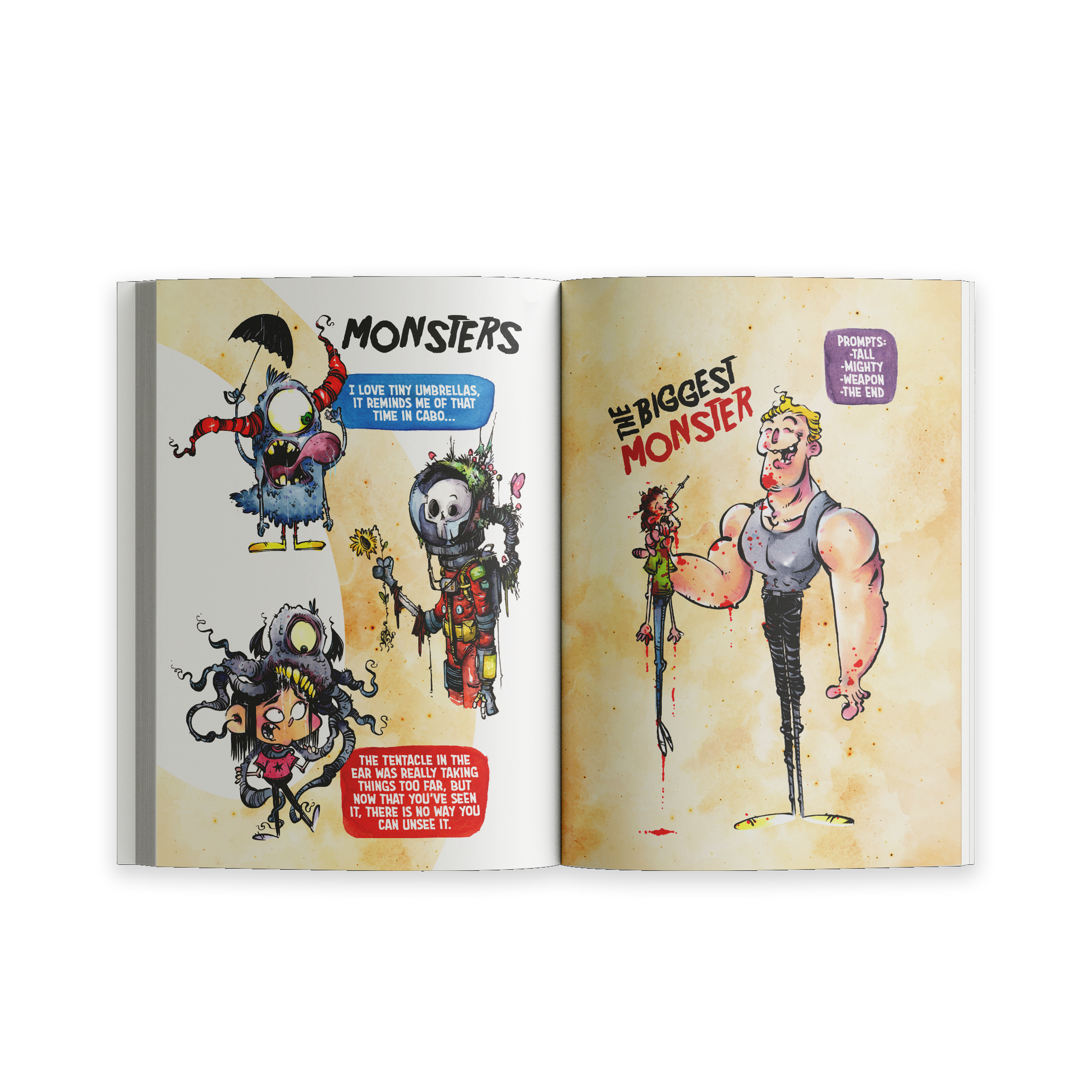Spread from “Unusual Subjects Vol. 2” highlighting stylish skeleton characters under the title “Skelies.”