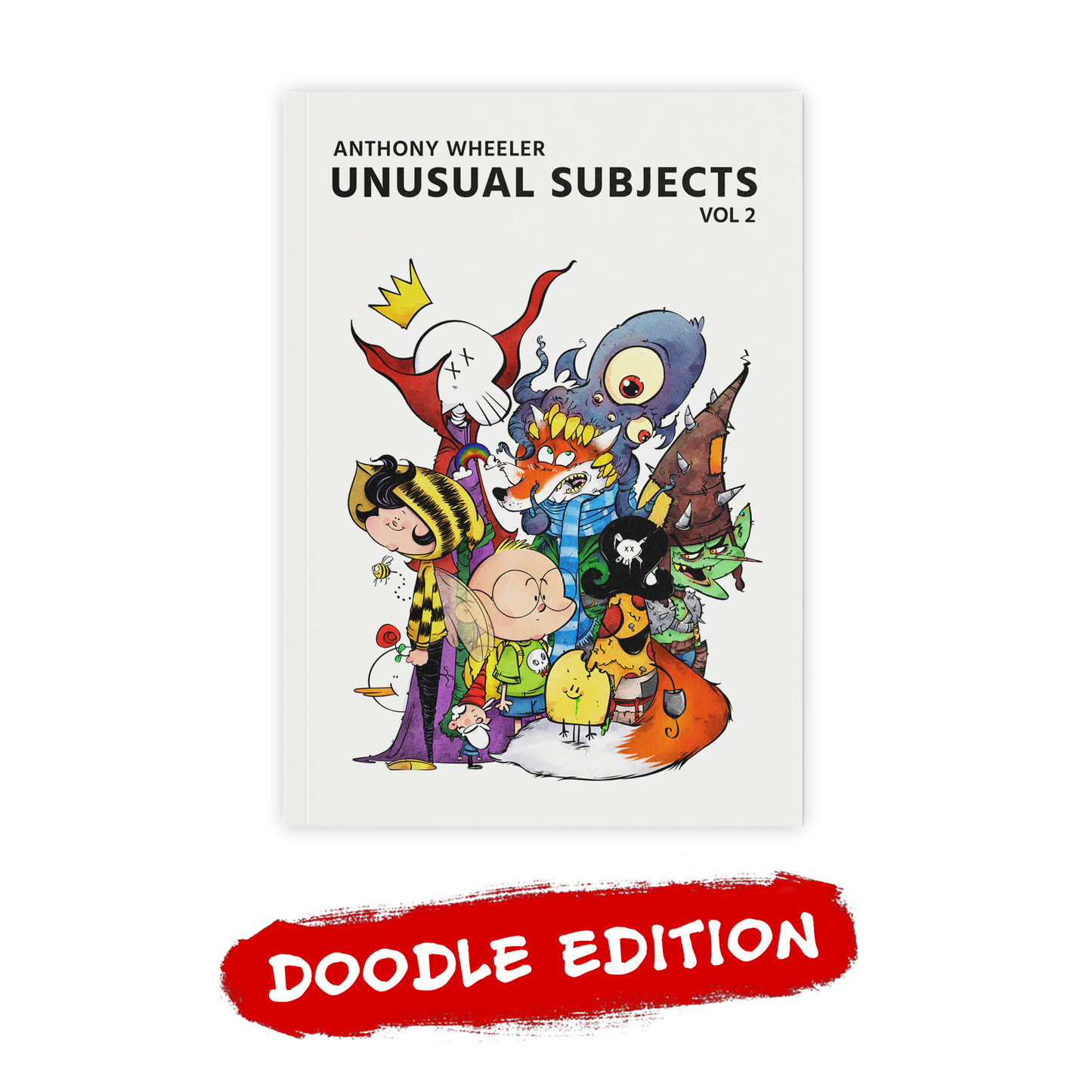 Unusual Subjects Vol. 2 Doodle Edition artbook cover featuring a colorful group of illustrated characters with a red “Doodle Edition” label.