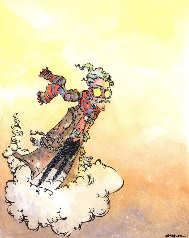 Children’s book illustration “Whooosh” by Anthony Wheeler — child character racing forward with wind-swept motion and playful energy.