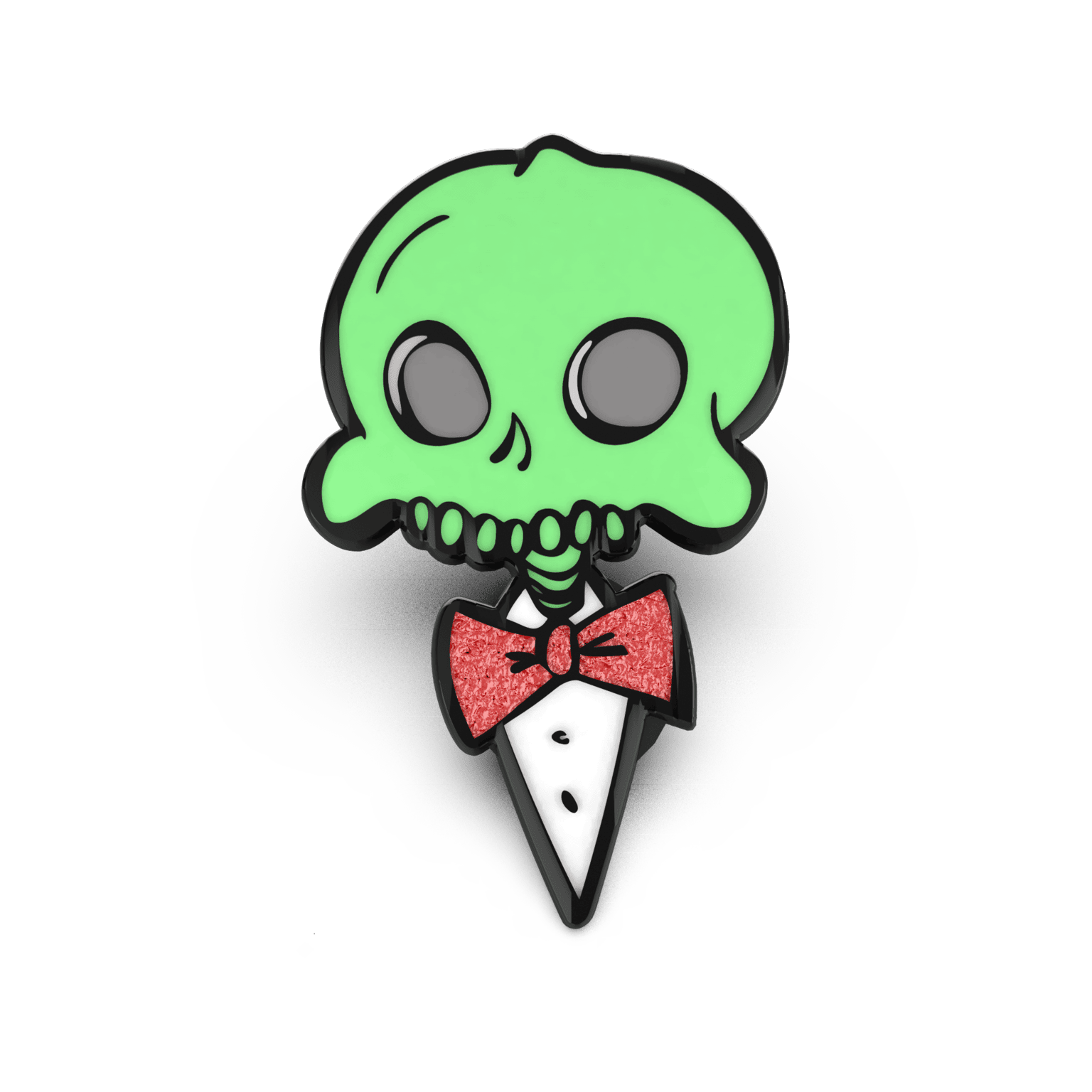 Hard enamel pin featuring the character “Wally” in a glowing design, with vivid lime-green highlights and a dark outline.