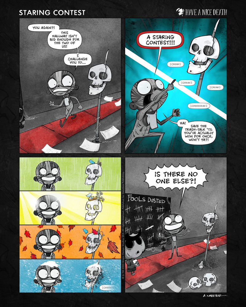“Have a Nice Death – Staring Contest” illustration by Anthony Wheeler.