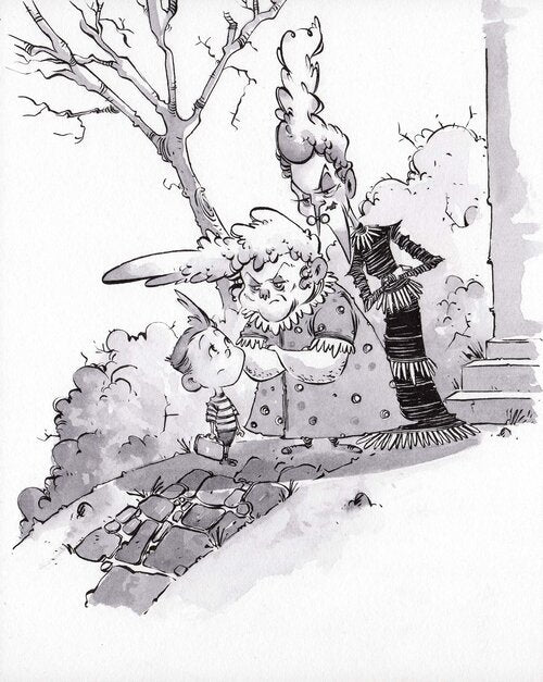 Children’s book illustration sample by Anthony Wheeler depicting a whimsical adventure scene with vibrant colors and expressive faces.