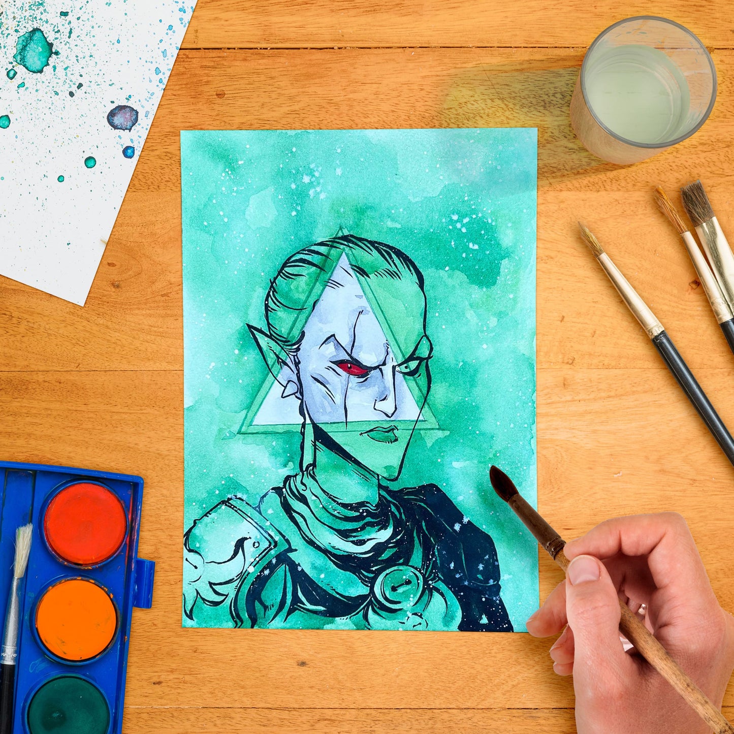 Original art “Necrom” by Anthony Wheeler — marker and ink illustration on paper depicting undead/necromancer character in vibrant stylised form.