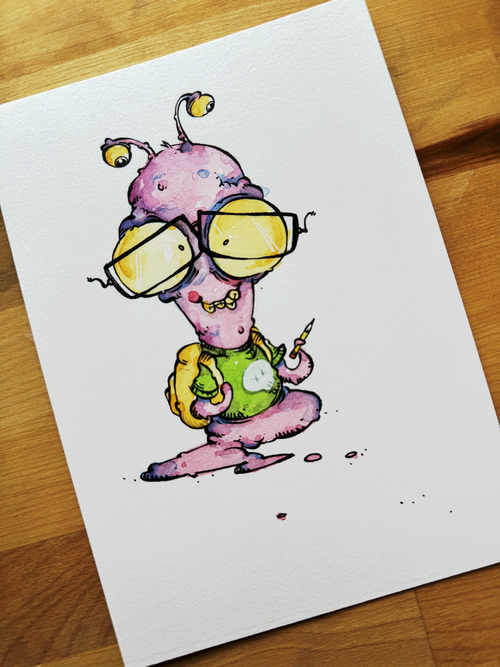 Original Art (5x7) - Nerdy Slime Creature