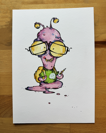Original Art (5x7) - Nerdy Slime Creature