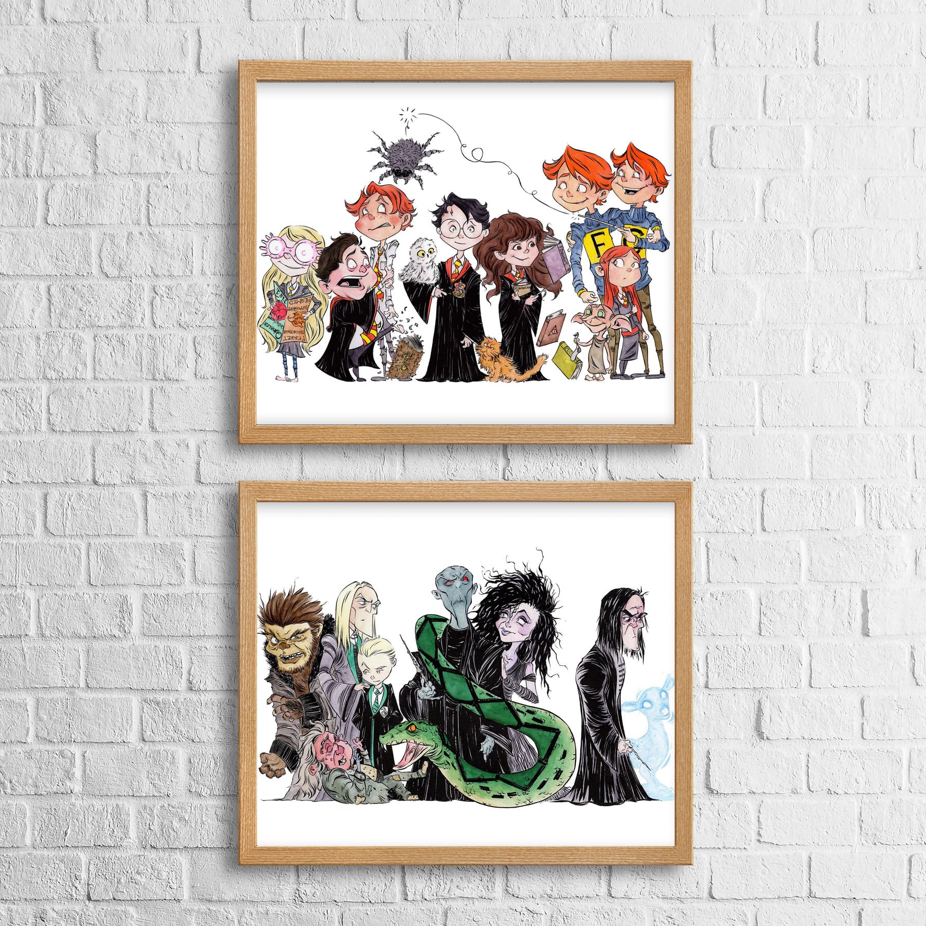 A collection of illustrated characters related to fantasy or magical themes, including a wizard, a vampire, a werewolf, and various other fantasy figures.