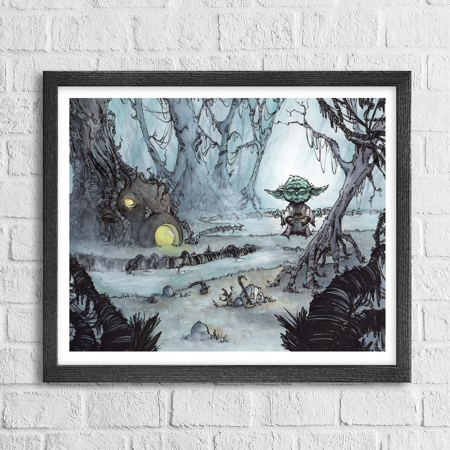 Fine-art print “Sage Stranger” by Anthony Wheeler — mysterious hooded figure in stylised illustration, wise and enigmatic mood, ready for wall art.