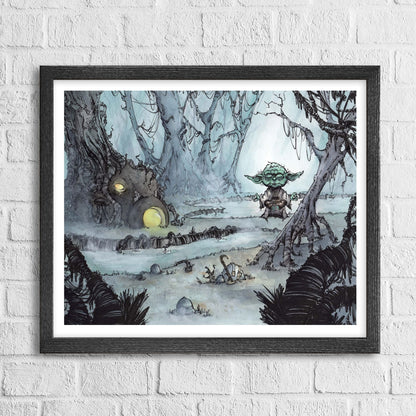 Fine-art print “Sage Stranger” by Anthony Wheeler — mysterious hooded figure in stylised illustration, wise and enigmatic mood, ready for wall art.