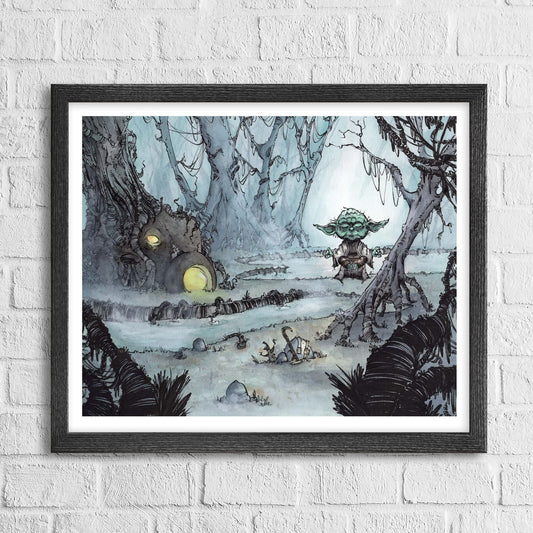 Fine-art print “Sage Stranger” by Anthony Wheeler — mysterious hooded figure in stylised illustration, wise and enigmatic mood, ready for wall art.