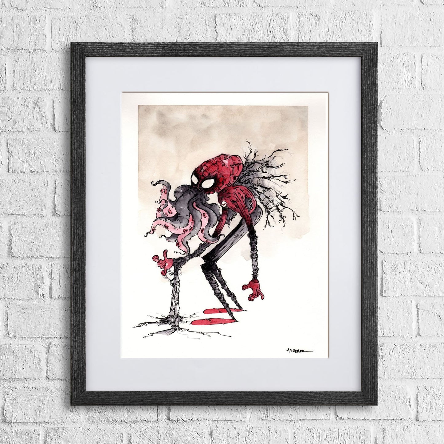 Fine-art print “Spider Cthulhu” by Anthony Wheeler — imaginative illustration combining spider-creature and Cthulhu mythos, bold linework and dramatic tone.