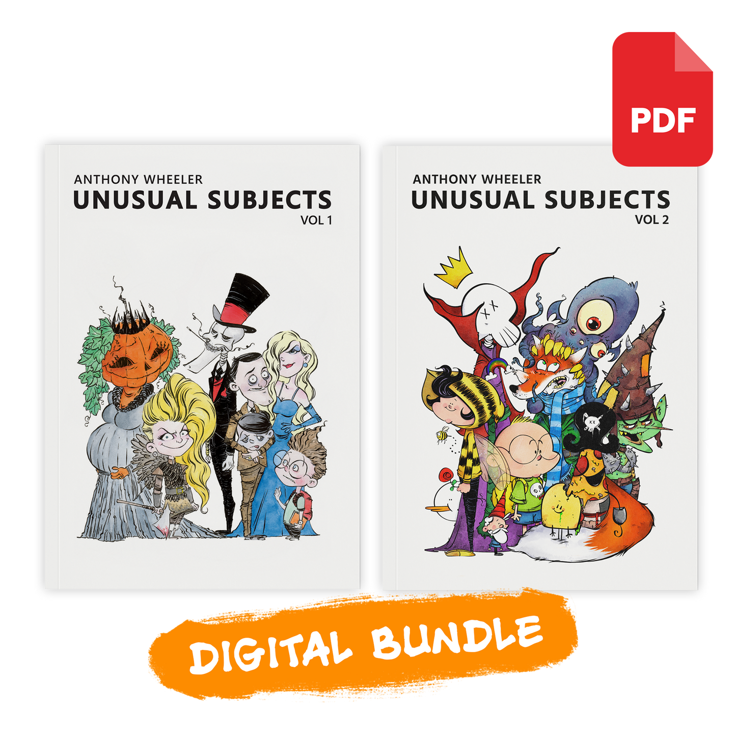 Digital bundle featuring Unusual Subjects Vol. 1 and Unusual Subjects Vol. 2 art books by Anthony Wheeler, including downloadable PDF editions.