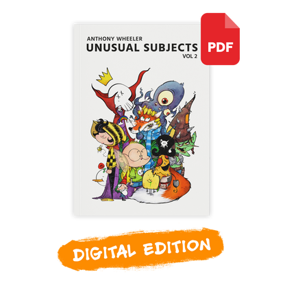 Digital PDF version of Unusual Subjects Vol. 2 by Anthony Wheeler featuring colorful illustrated character cover art and PDF icon.