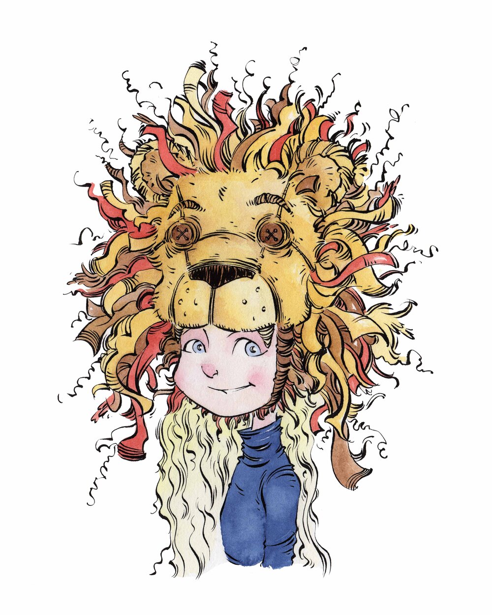 Illustration of Luna Lovegood from wizarding school, dreamy expression and whimsical colors highlighting her eccentric charm.