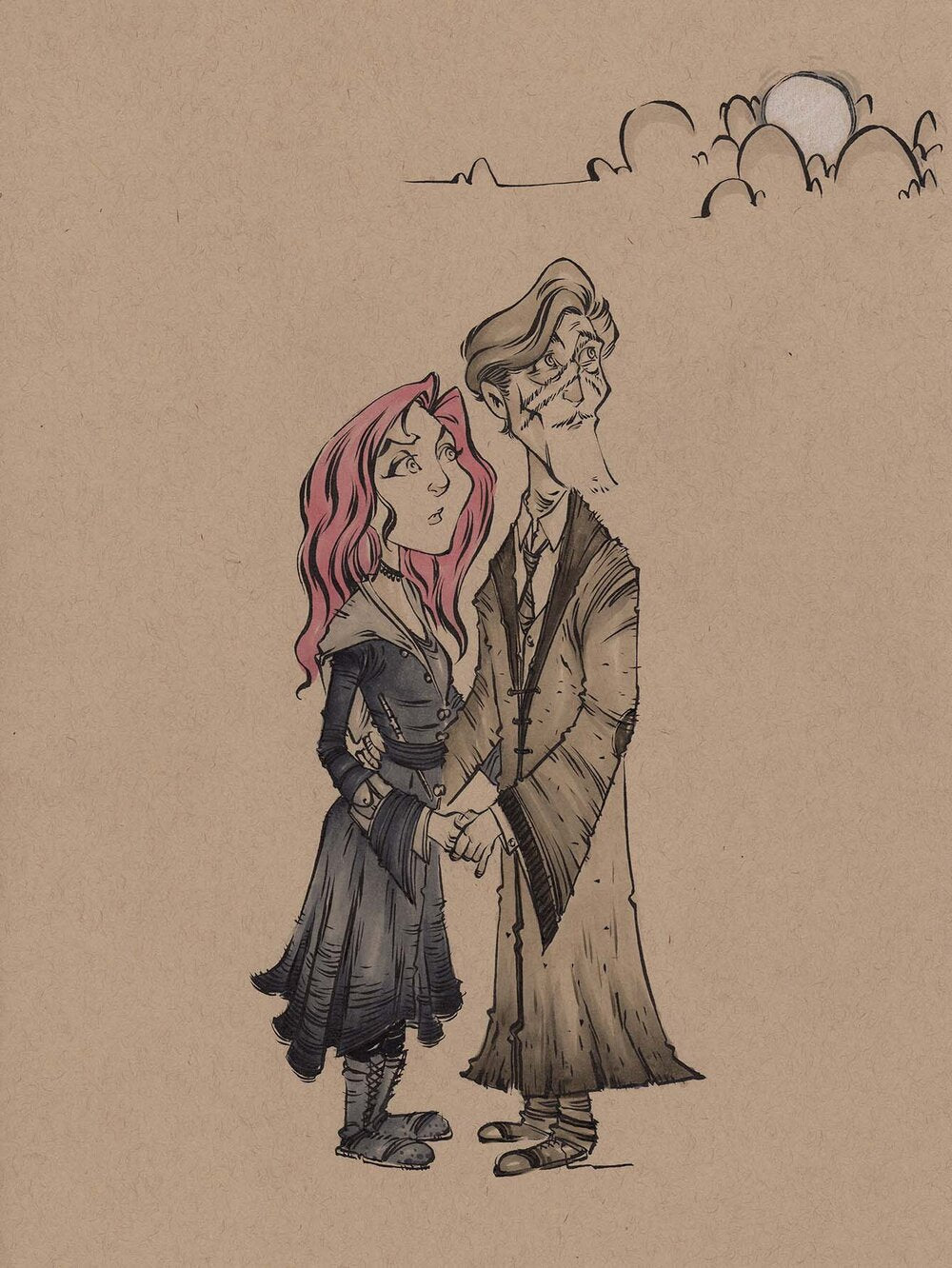 Portrait illustration of Professor Lupin from the wizarding school series, soft tones and expressive realism.