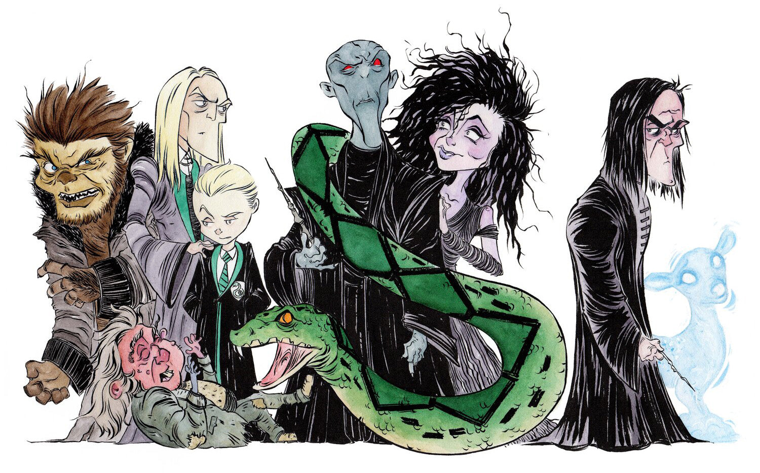 Fine-art print ‘Demise Devourers’ by Anthony Wheeler — dark fantasy scene of monstrous figures gathering around a lone silhouette in dramatic lighting.